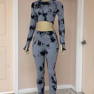 Tie-Dye Long Sleeve Crop Top and pant  Set